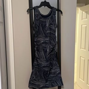 Navy and white pattern stretch maternity dress